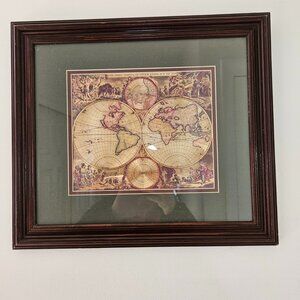 Metallic Old World Framed Map Gold Nova Orbis Tabula Lucem Edita‎ 17x14.5in Vntg
